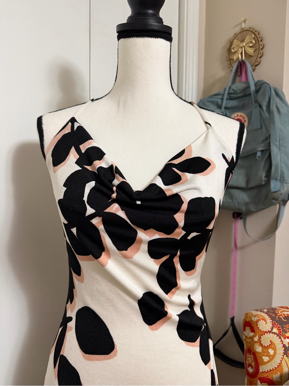 Forever 21 Cream Slip Maxi Dress with Black & Blush Floral Print sz sm